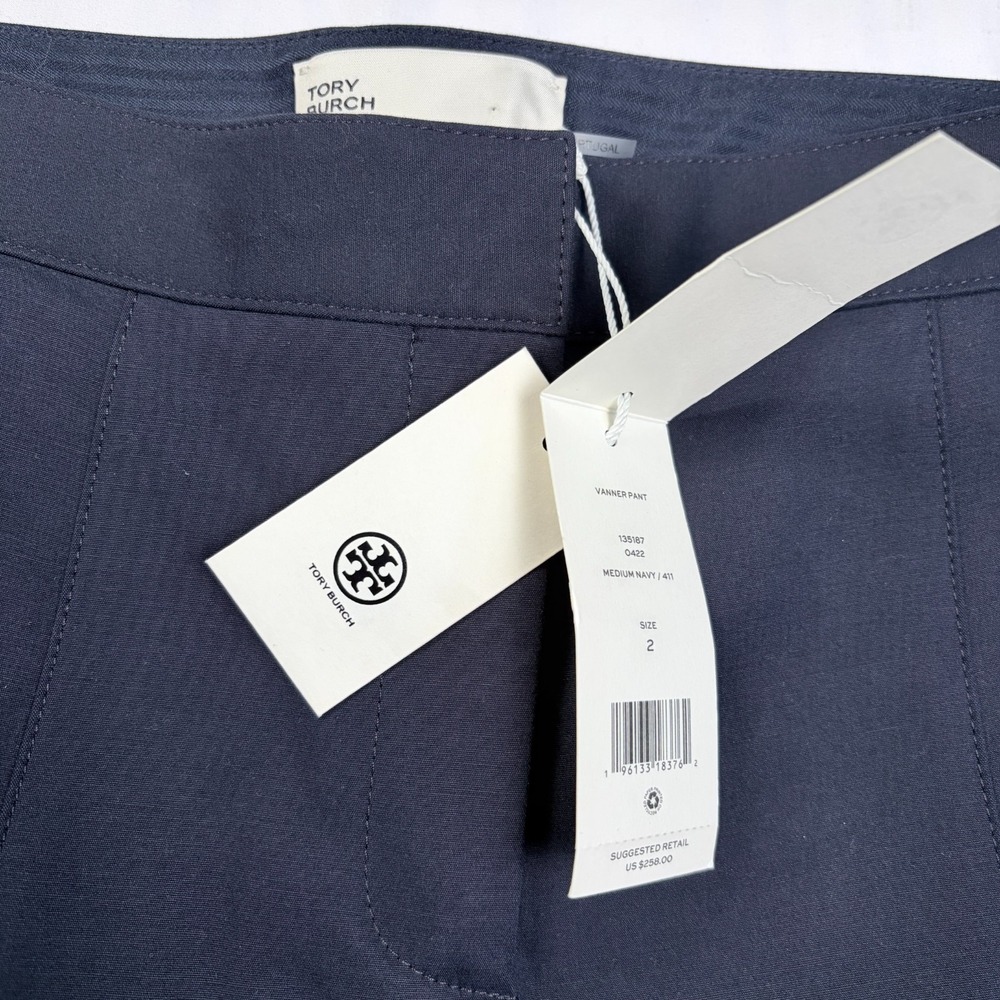 NWT Womens Tory Burch Vanner Cropped Pant Tory Navy Quiet Luxury Old Money Sz 2 - Picture 5 of 9